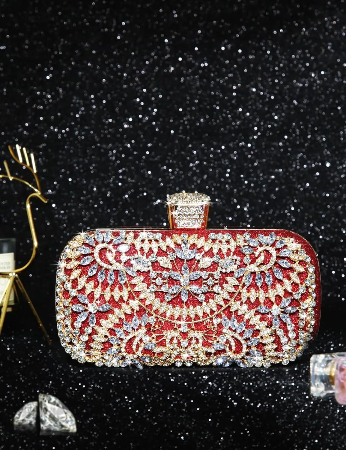 Covelin Women's Rhinestone Decorated Evening Bag, Tote Shoulder Crossbody Handbag with Chain