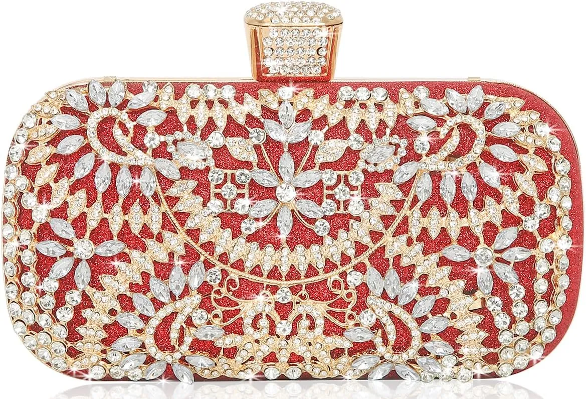 Covelin Women's Rhinestone Decorated Evening Bag, Tote Shoulder Crossbody Handbag with Chain