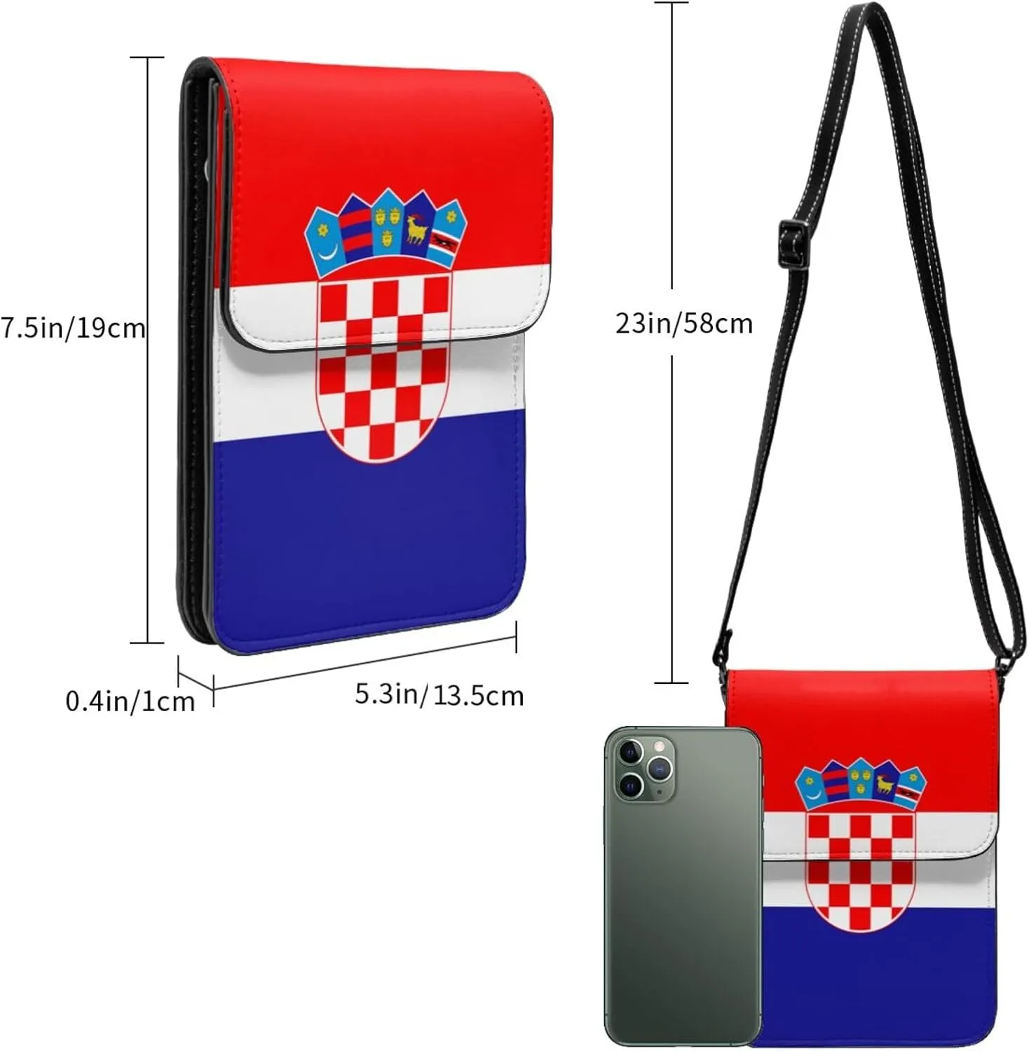 Croatia Flag Croatian Woman Crossbody Bags Leather Cell Phone Wallet Adjustable Shoulder Bags