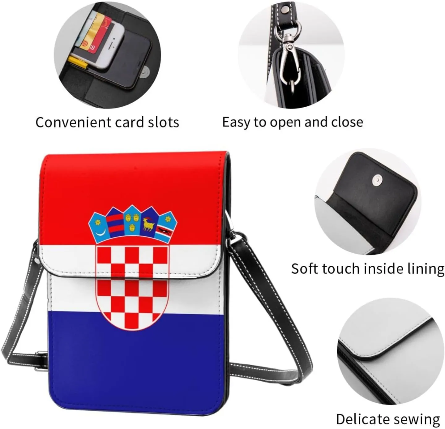 Croatia Flag Croatian Woman Crossbody Bags Leather Cell Phone Wallet Adjustable Shoulder Bags