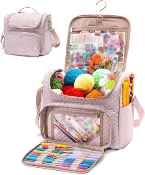 Crochet Bag Organizer - Quilted Storage Bag with Hanging Hook, Ideal for Knitting & Crochet Accessories