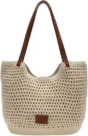 Crochet Beach Tote Bag for Women, Cotton Knit Hobo Shoulder Bag, Woven Purses Shoulder Bag for Daily & Vacation