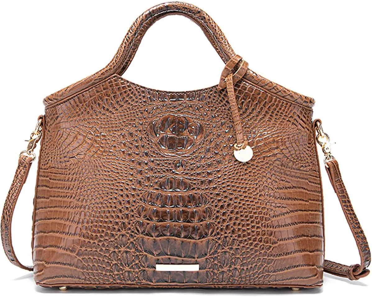 Crocodile-Embossed Pattern Handbag for Women Leather Purse Classy Tote Top-Handle Satchel Ladies Shoulder Bag