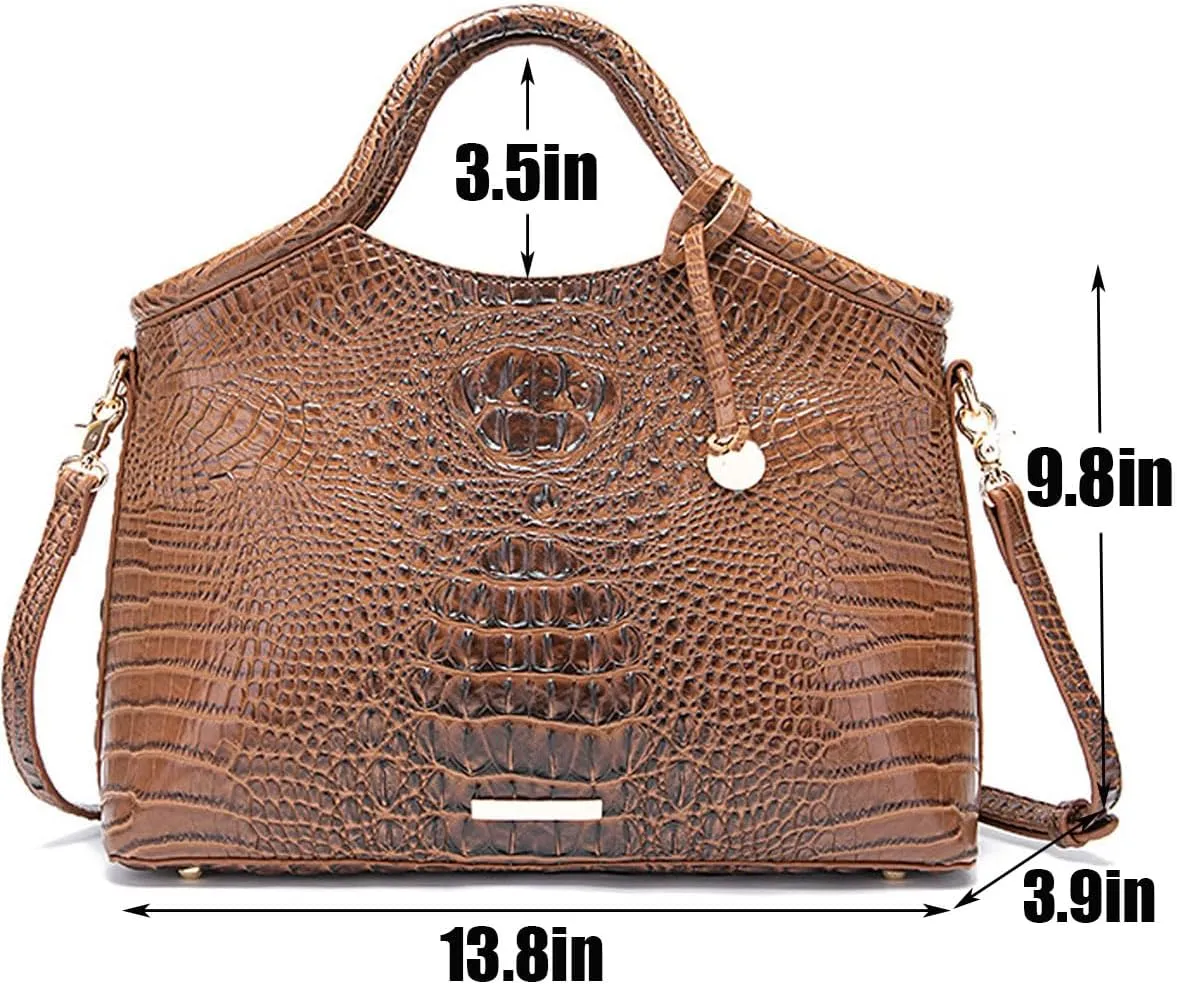 Crocodile-Embossed Pattern Handbag for Women Leather Purse Classy Tote Top-Handle Satchel Ladies Shoulder Bag