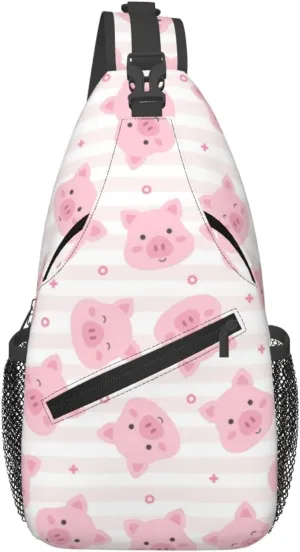 Cross Body Sling Bag For Women Men Cartoon Pig Crossbody Bag Anti Theft Chest Bag Shoulder Backpack Travel Hiking Daypack Large Sling Cross Body Bag