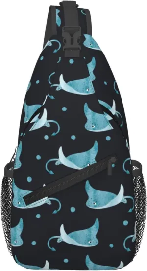 Cross Body Sling Bag For Women Men Cute Blue Stingray Polka Dots Crossbody Bag Anti Theft Chest Bag Shoulder Backpack Travel Hiking Daypack Large Sling Cross Body Bag