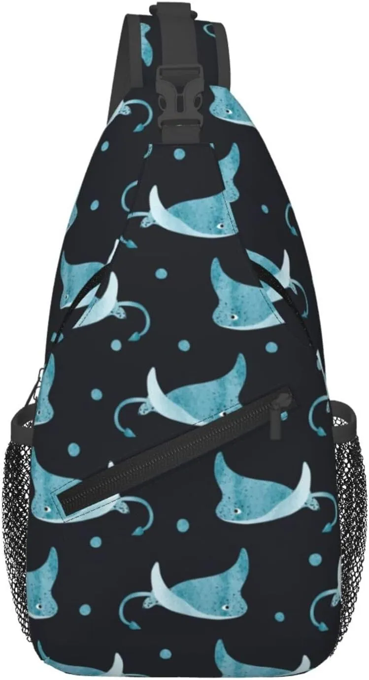 Cross Body Sling Bag For Women Men Cute Blue Stingray Polka Dots Crossbody Bag Anti Theft Chest Bag Shoulder Backpack Travel Hiking Daypack Large Sling Cross Body Bag