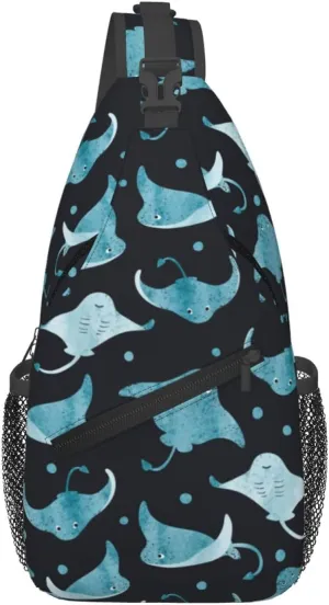Cross Body Sling Bag For Women Men Cute Watercolor Stingray Dots Crossbody Bag Anti Theft Chest Bag Shoulder Backpack Travel Hiking Daypack Large Sling Cross Body Bag