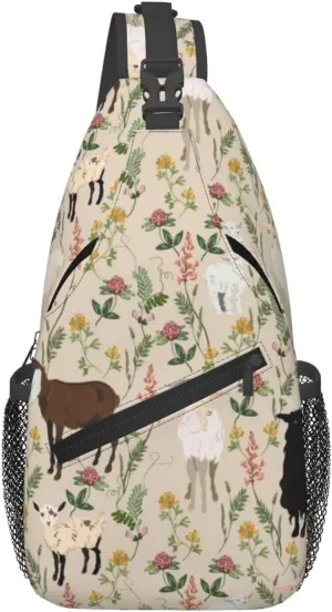 Cross Body Sling Bag For Women Men Painted Cute Goat Flower Crossbody Bag Anti Theft Chest Bag Shoulder Backpack Travel Hiking Daypack Large Sling Cross Body Bag