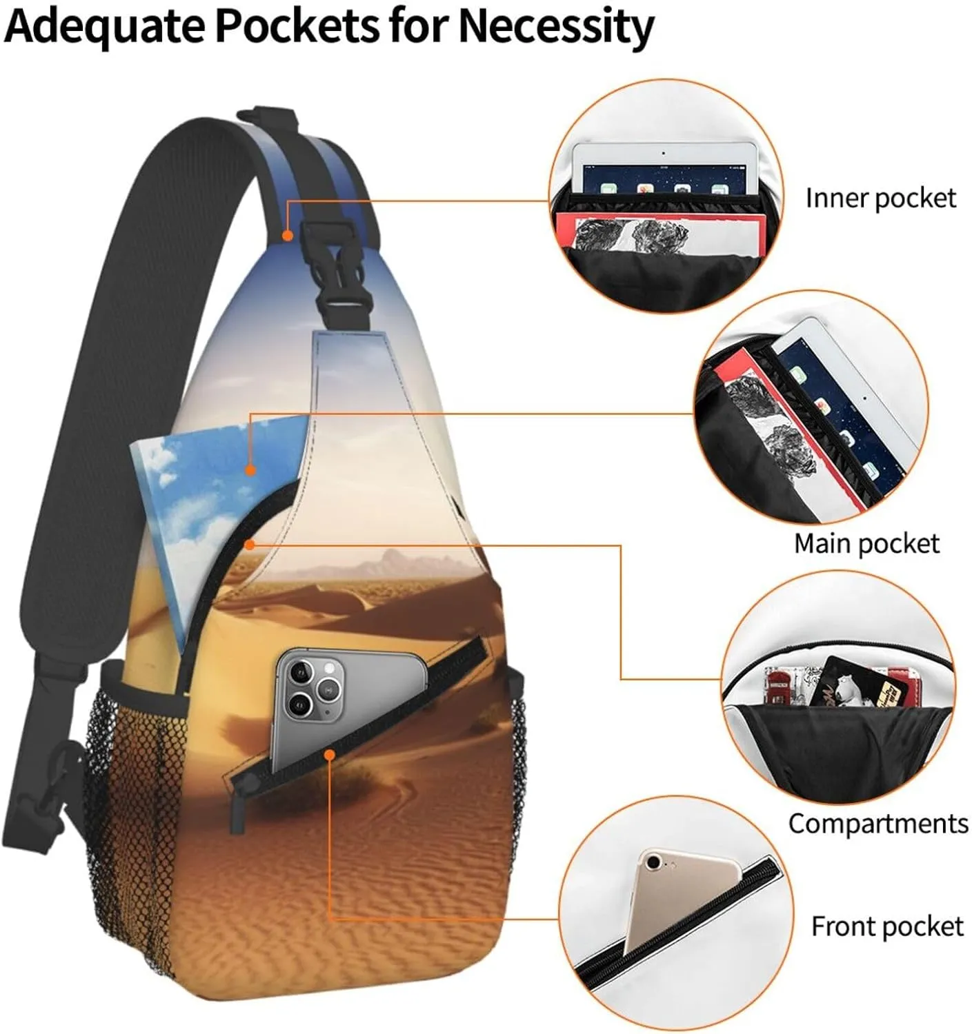 Cross Chest Bag Sling Backpack Cool Animal White Polar Bear Sling Bag Crossbody Shoulder Bag Travel Hiking Daypack