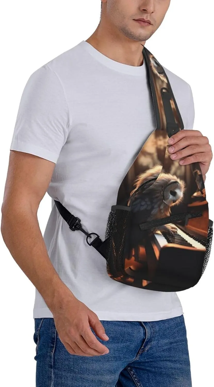 Cross Chest Bag Sling Backpack Owl Plays Piano Sling Bag Crossbody Shoulder Bag Travel Hiking Daypack