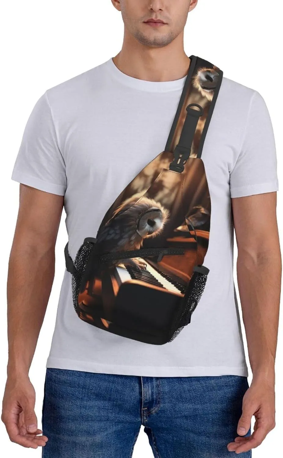Cross Chest Bag Sling Backpack Owl Plays Piano Sling Bag Crossbody Shoulder Bag Travel Hiking Daypack