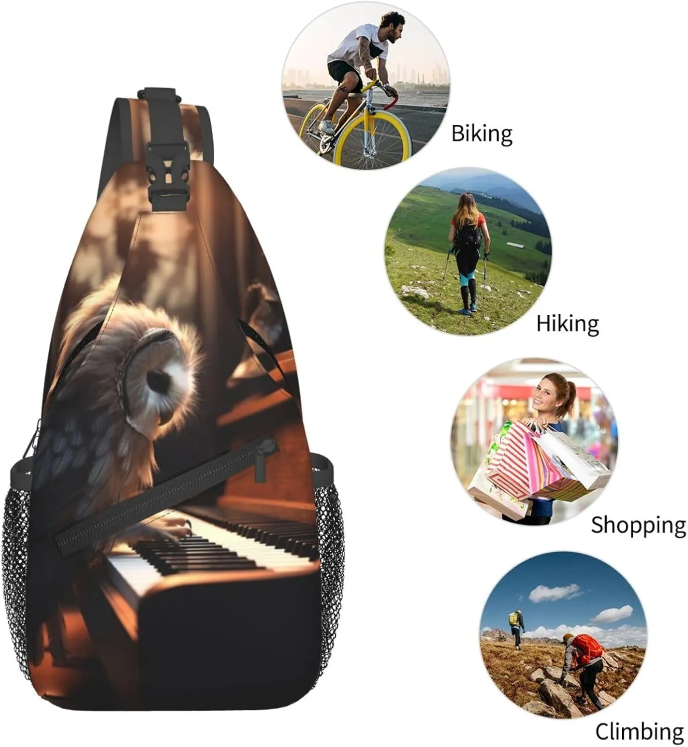 Cross Chest Bag Sling Backpack Owl Plays Piano Sling Bag Crossbody Shoulder Bag Travel Hiking Daypack