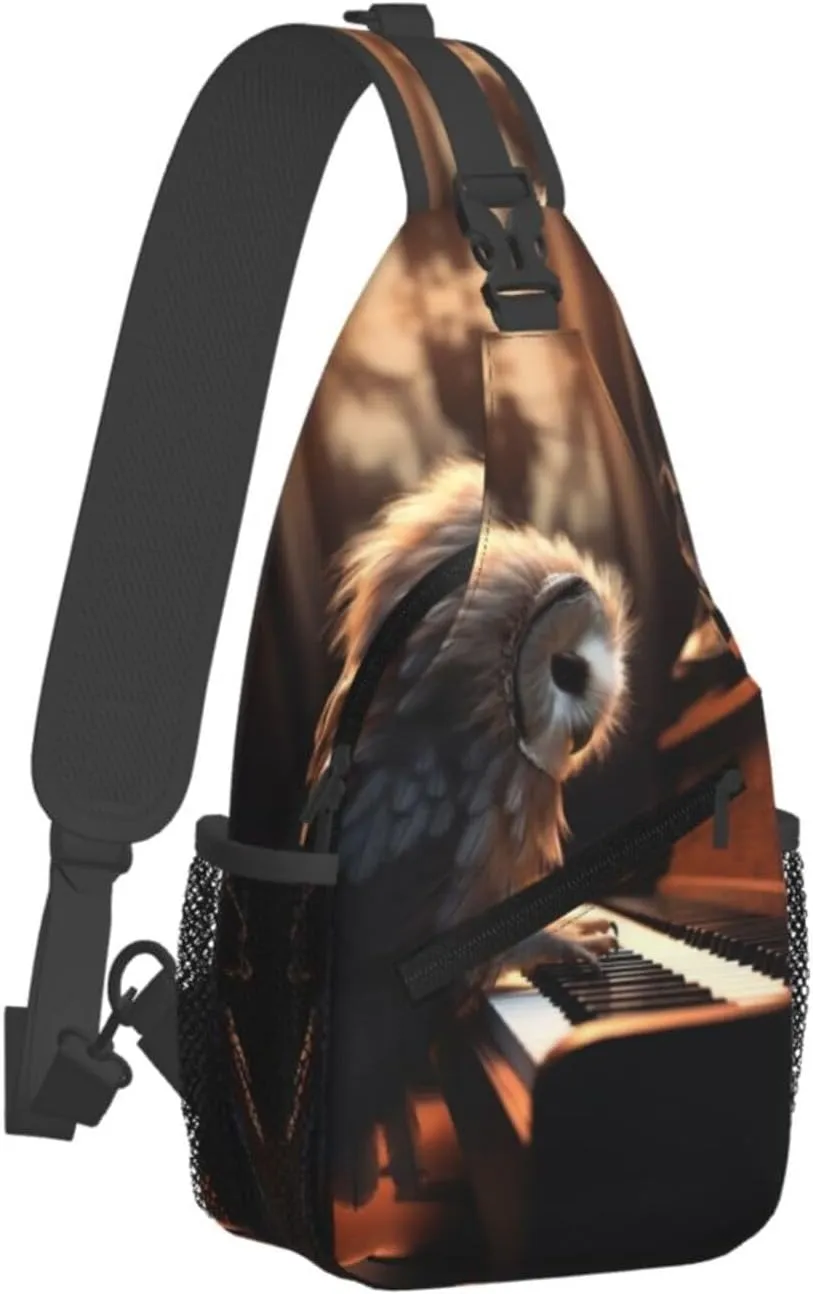 Cross Chest Bag Sling Backpack Owl Plays Piano Sling Bag Crossbody Shoulder Bag Travel Hiking Daypack