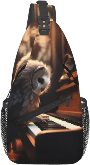 Cross Chest Bag Sling Backpack Owl Plays Piano Sling Bag Crossbody Shoulder Bag Travel Hiking Daypack