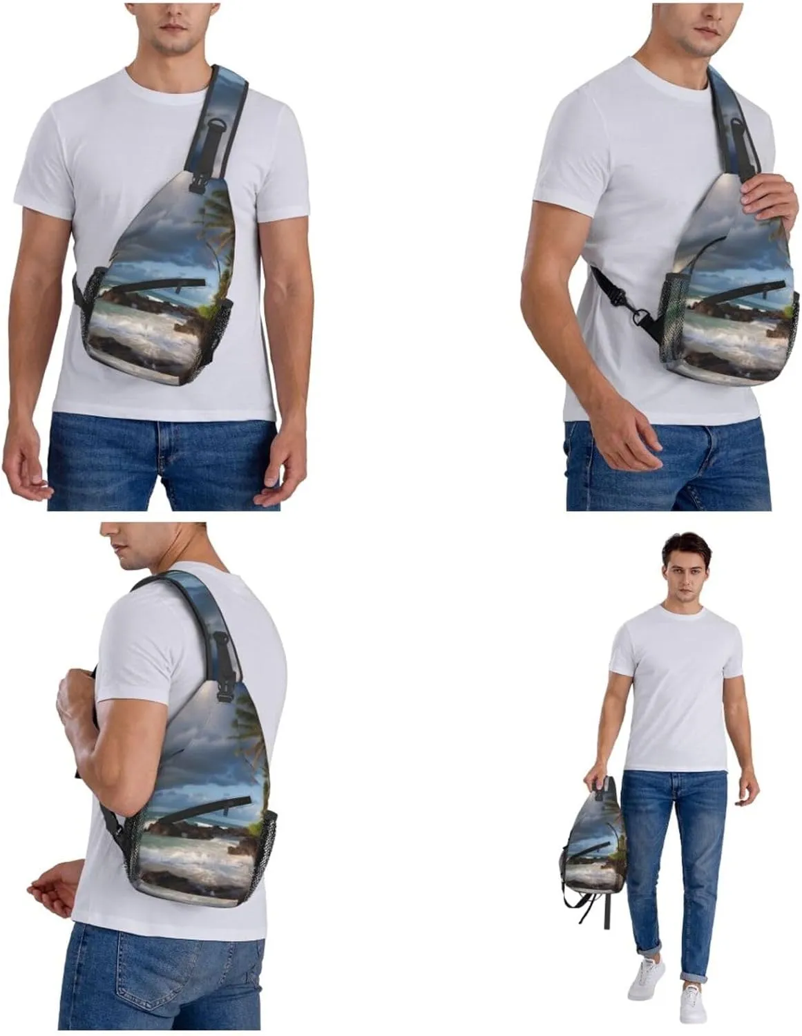 Cross Chest Bag Sling Backpack Palm Trees Clouds Tropical Coast Sling Bag Crossbody Shoulder Bag Travel Hiking Daypack
