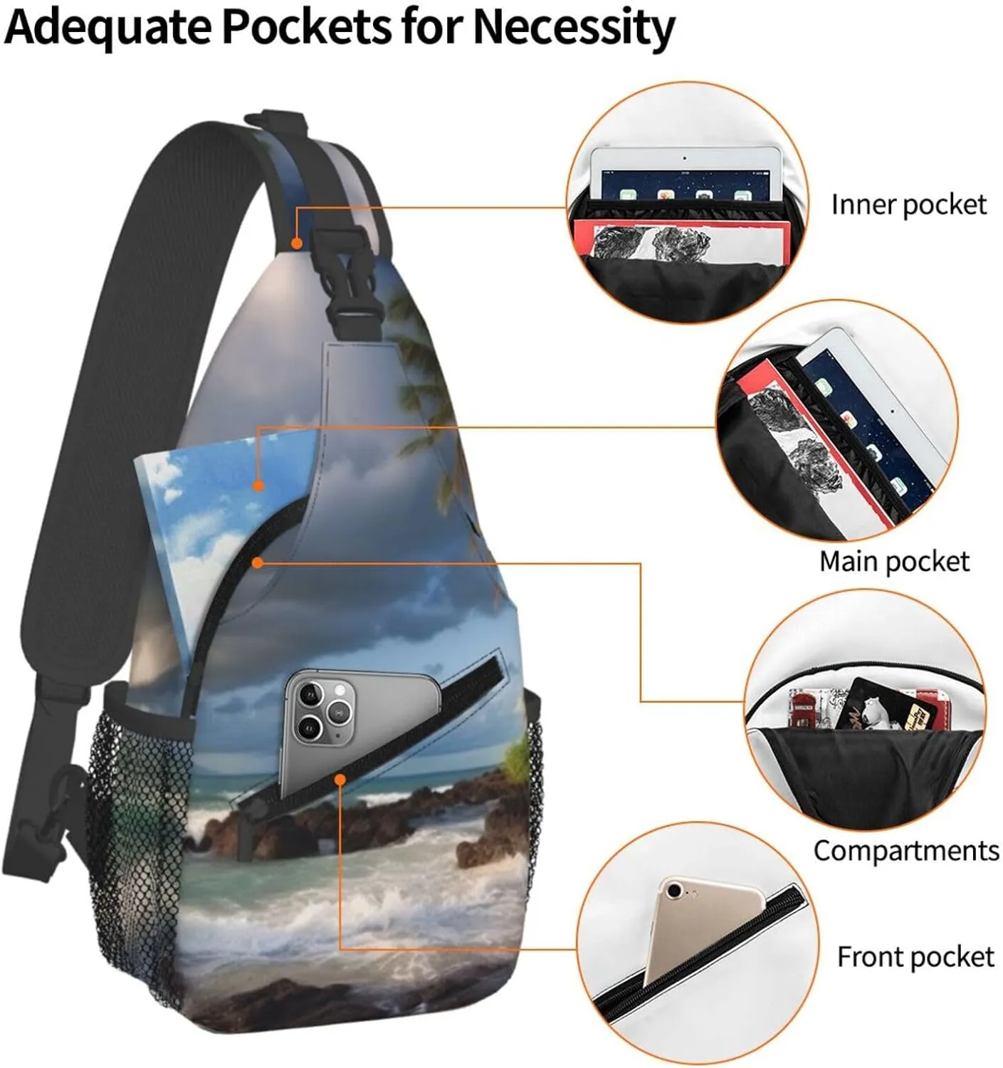 Cross Chest Bag Sling Backpack Palm Trees Clouds Tropical Coast Sling Bag Crossbody Shoulder Bag Travel Hiking Daypack