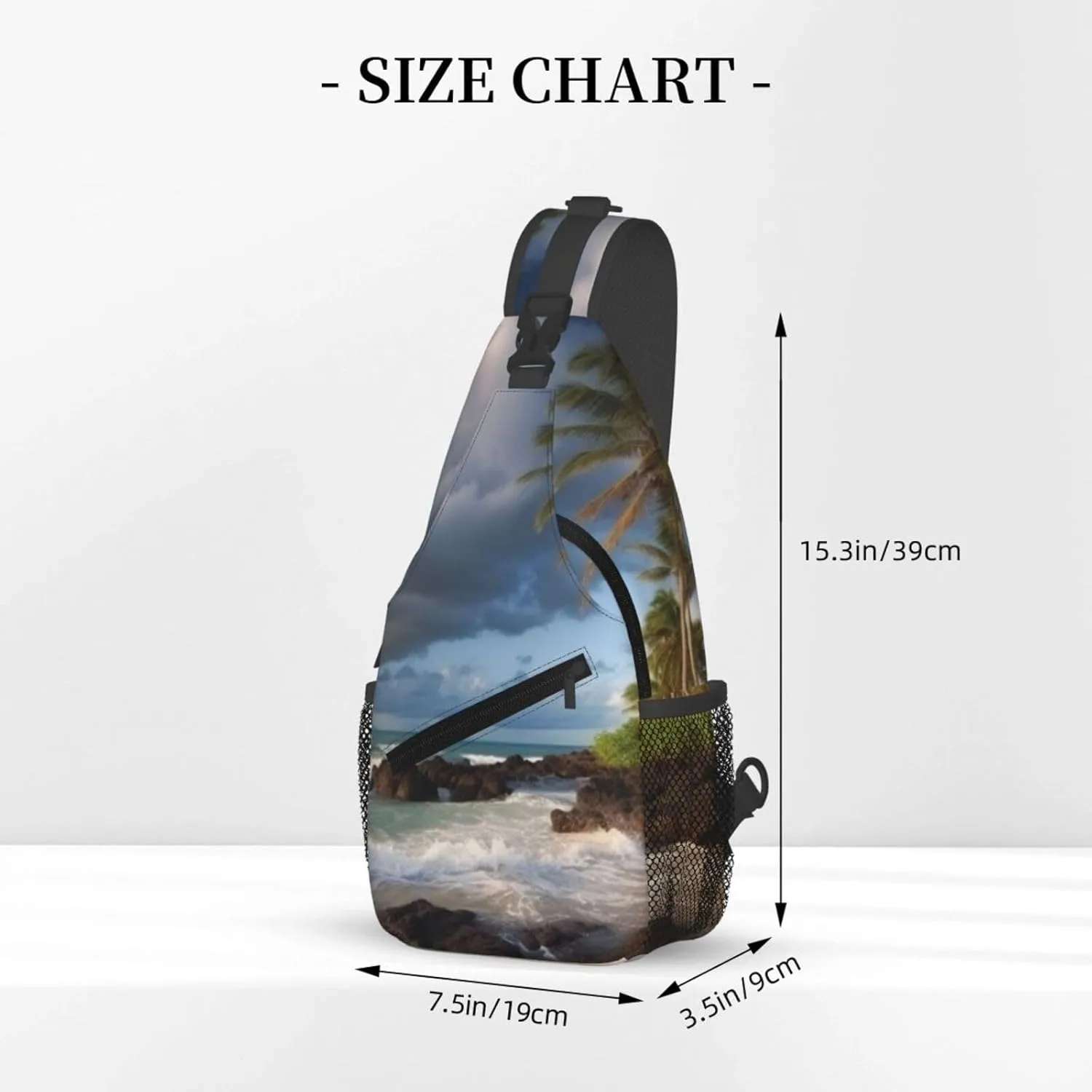 Cross Chest Bag Sling Backpack Palm Trees Clouds Tropical Coast Sling Bag Crossbody Shoulder Bag Travel Hiking Daypack