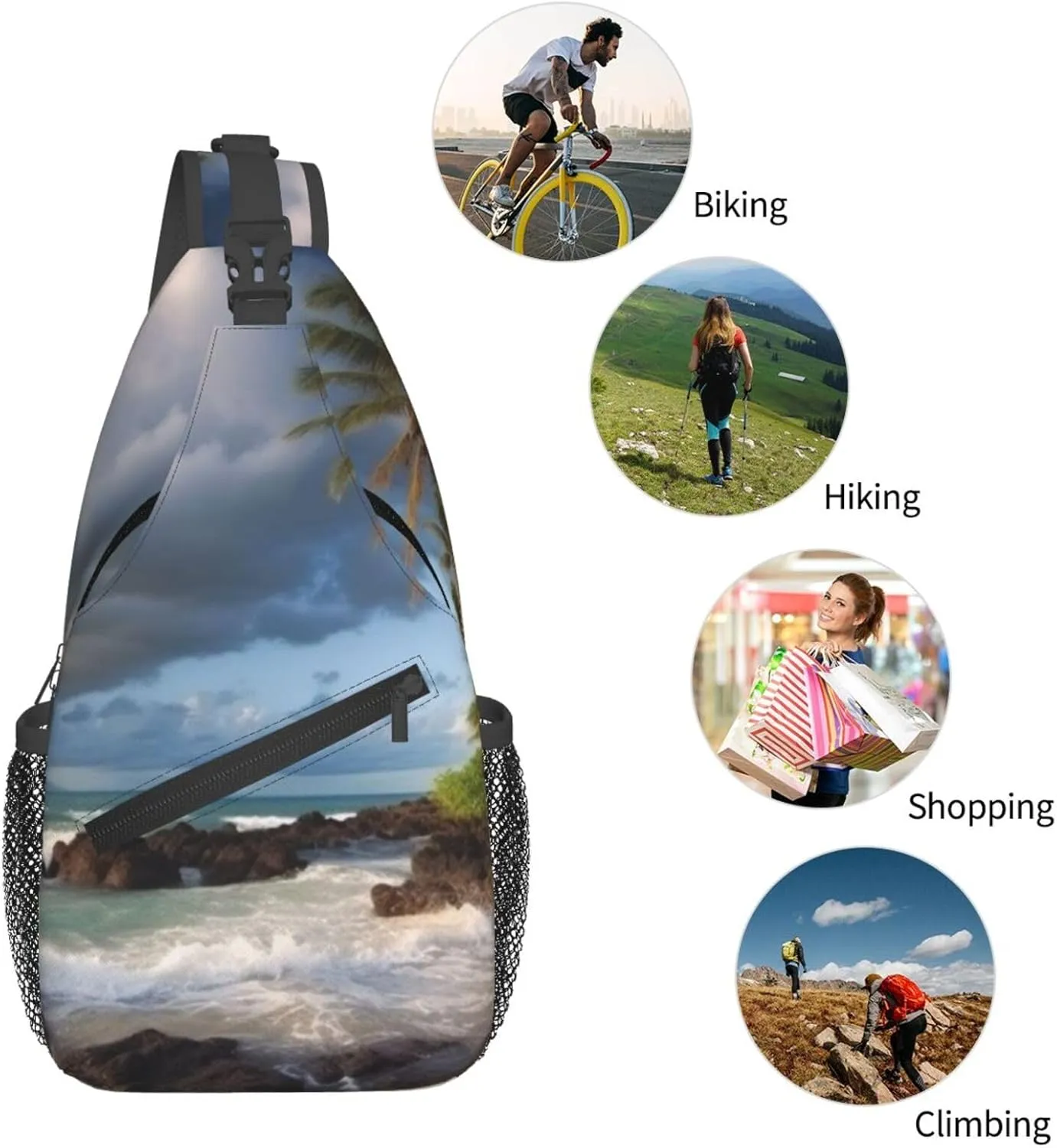 Cross Chest Bag Sling Backpack Palm Trees Clouds Tropical Coast Sling Bag Crossbody Shoulder Bag Travel Hiking Daypack