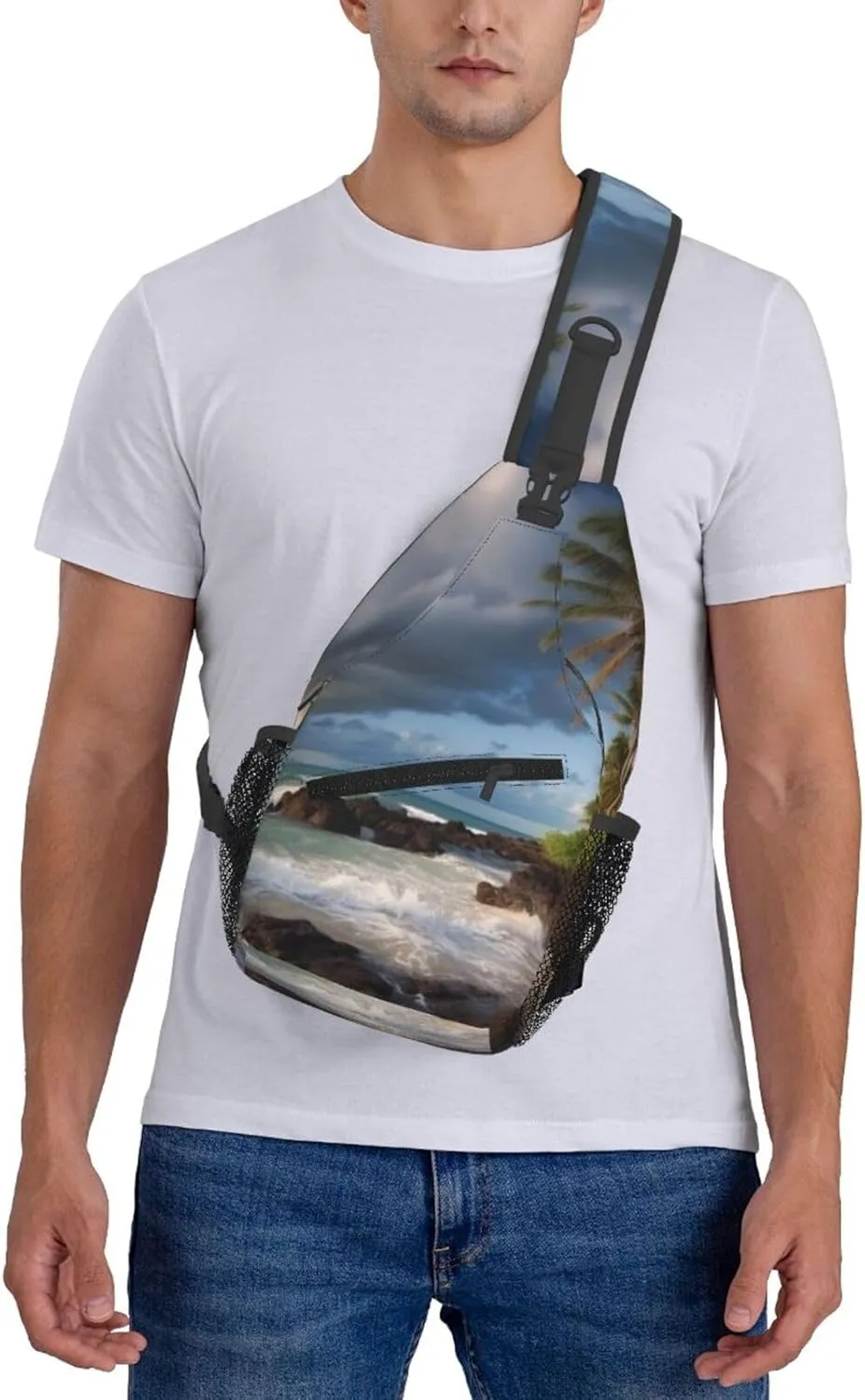 Cross Chest Bag Sling Backpack Palm Trees Clouds Tropical Coast Sling Bag Crossbody Shoulder Bag Travel Hiking Daypack