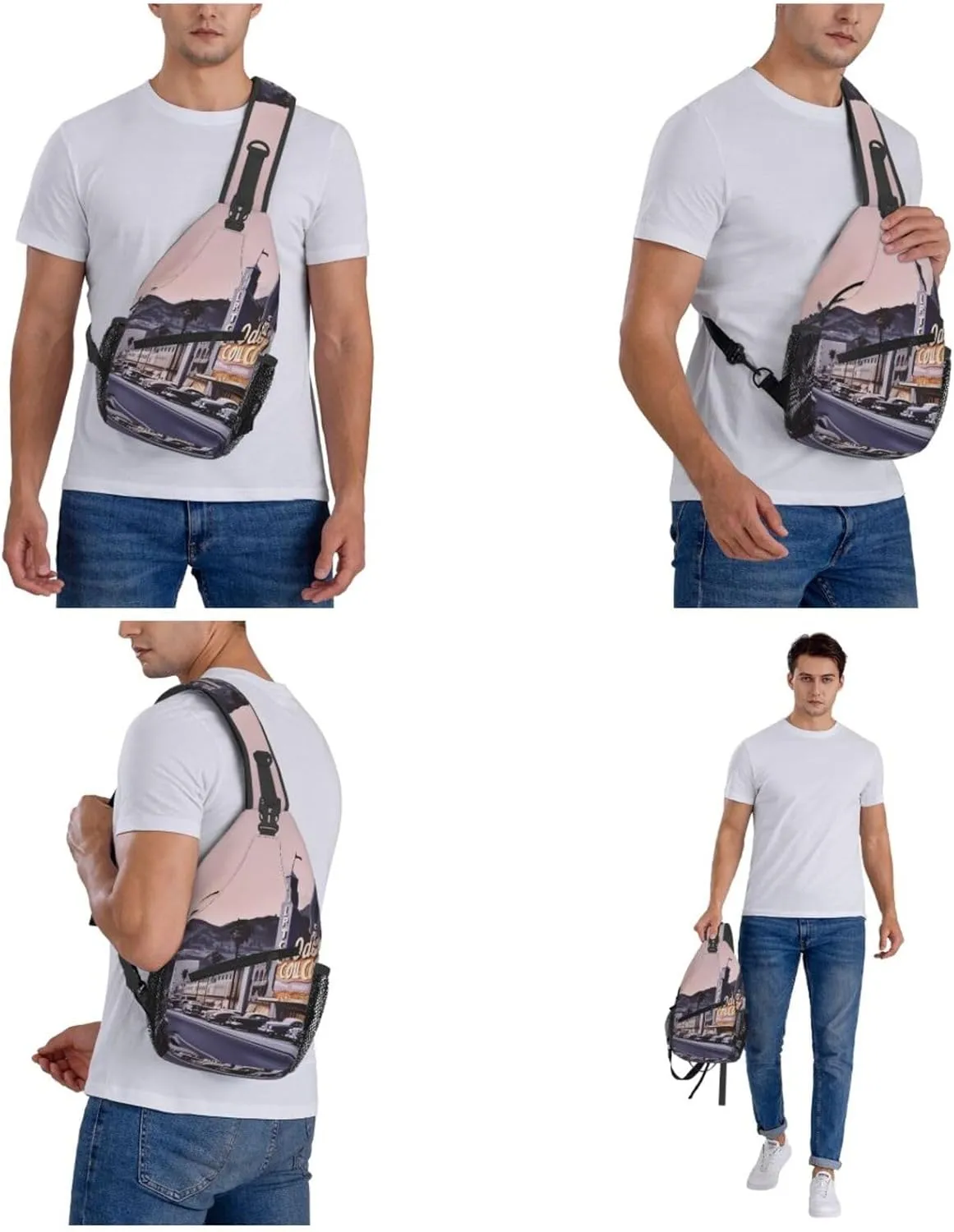Cross Chest Bag Sling Backpack Turquoise Colored Flowers Sling Bag Crossbody Shoulder Bag Travel Hiking Daypack