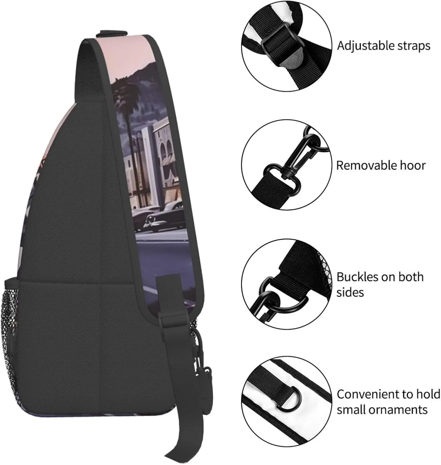 Cross Chest Bag Sling Backpack Turquoise Colored Flowers Sling Bag Crossbody Shoulder Bag Travel Hiking Daypack
