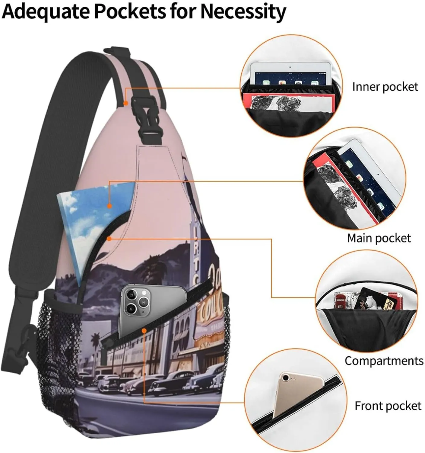 Cross Chest Bag Sling Backpack Turquoise Colored Flowers Sling Bag Crossbody Shoulder Bag Travel Hiking Daypack