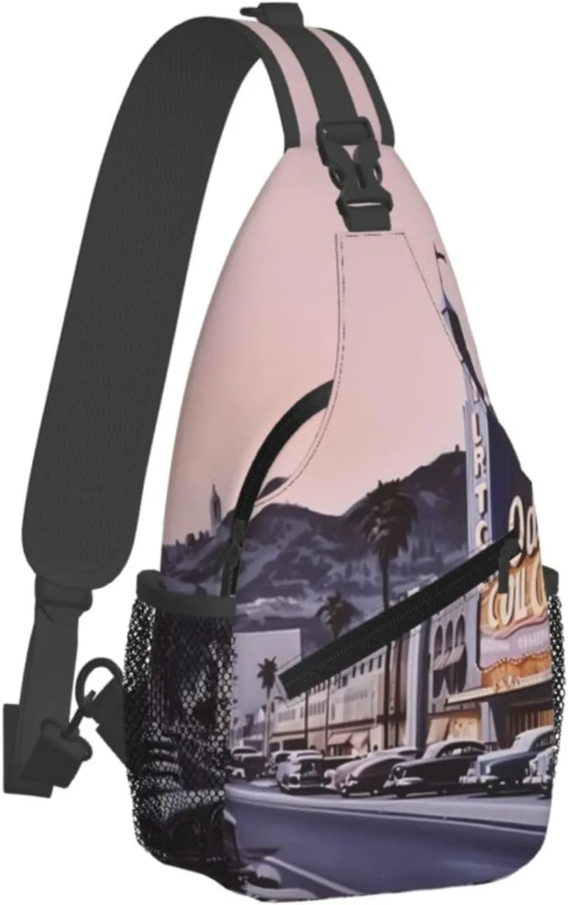 Cross Chest Bag Sling Backpack Turquoise Colored Flowers Sling Bag Crossbody Shoulder Bag Travel Hiking Daypack