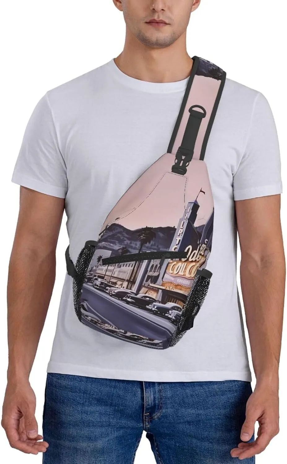 Cross Chest Bag Sling Backpack Turquoise Colored Flowers Sling Bag Crossbody Shoulder Bag Travel Hiking Daypack