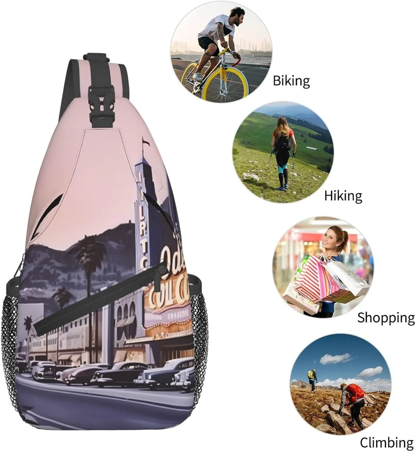 Cross Chest Bag Sling Backpack Turquoise Colored Flowers Sling Bag Crossbody Shoulder Bag Travel Hiking Daypack