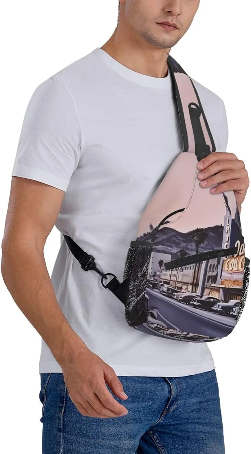 Cross Chest Bag Sling Backpack Turquoise Colored Flowers Sling Bag Crossbody Shoulder Bag Travel Hiking Daypack
