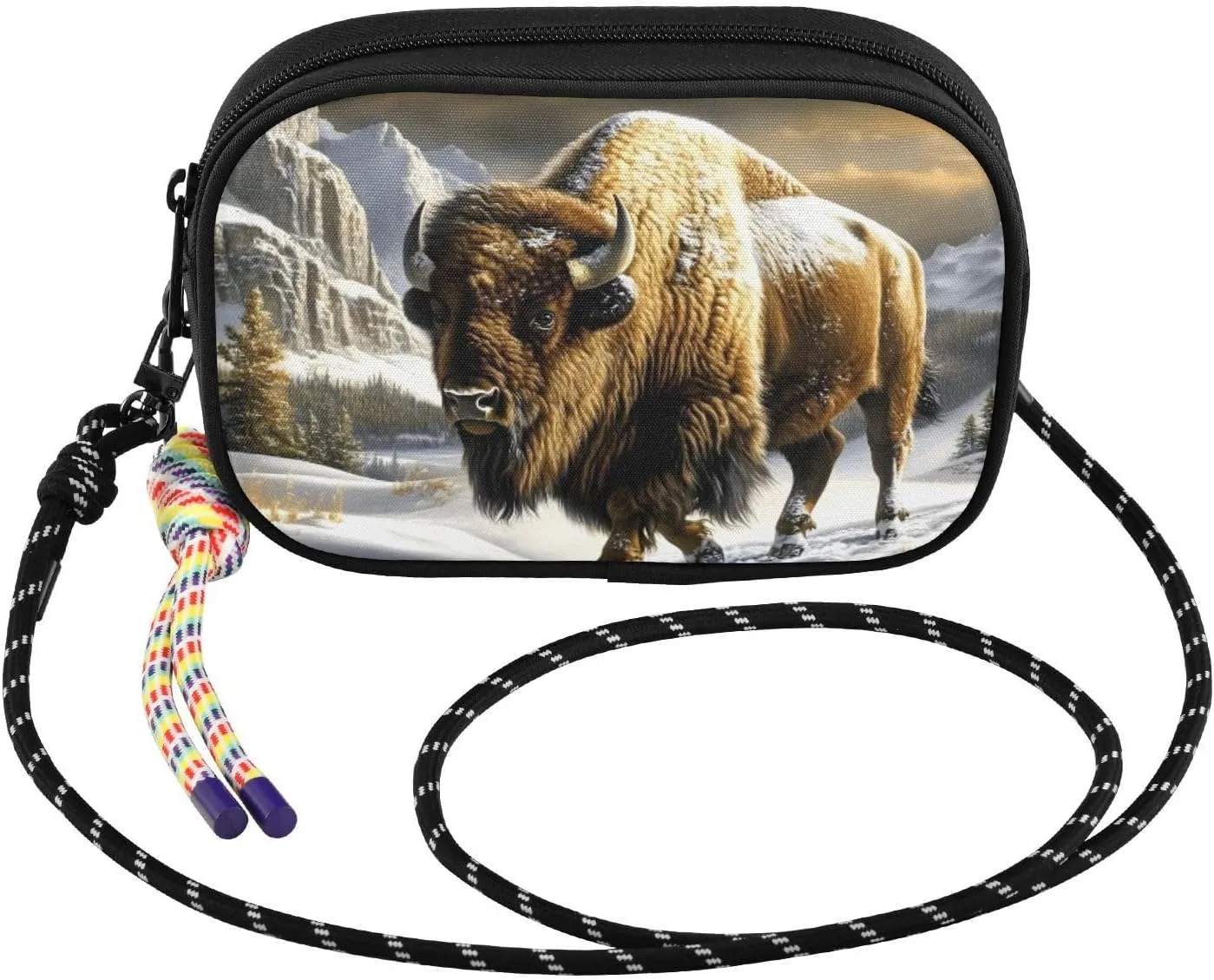 Crossbody Bag Bison Winter Mountain for Women Cell Phone Purses Women's Small Shoulder Handbags Wallet Purse with Strap