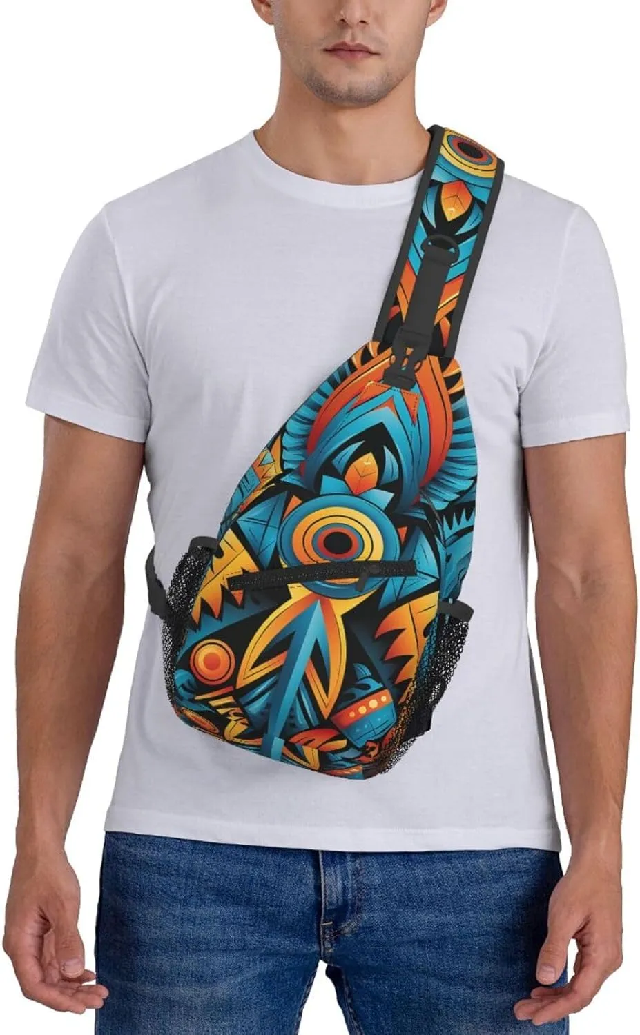 Crossbody Bag for Women Men Ethnic Patterns Chest Bag Crossbody Sling Bag Adjustable Shoulder Bag