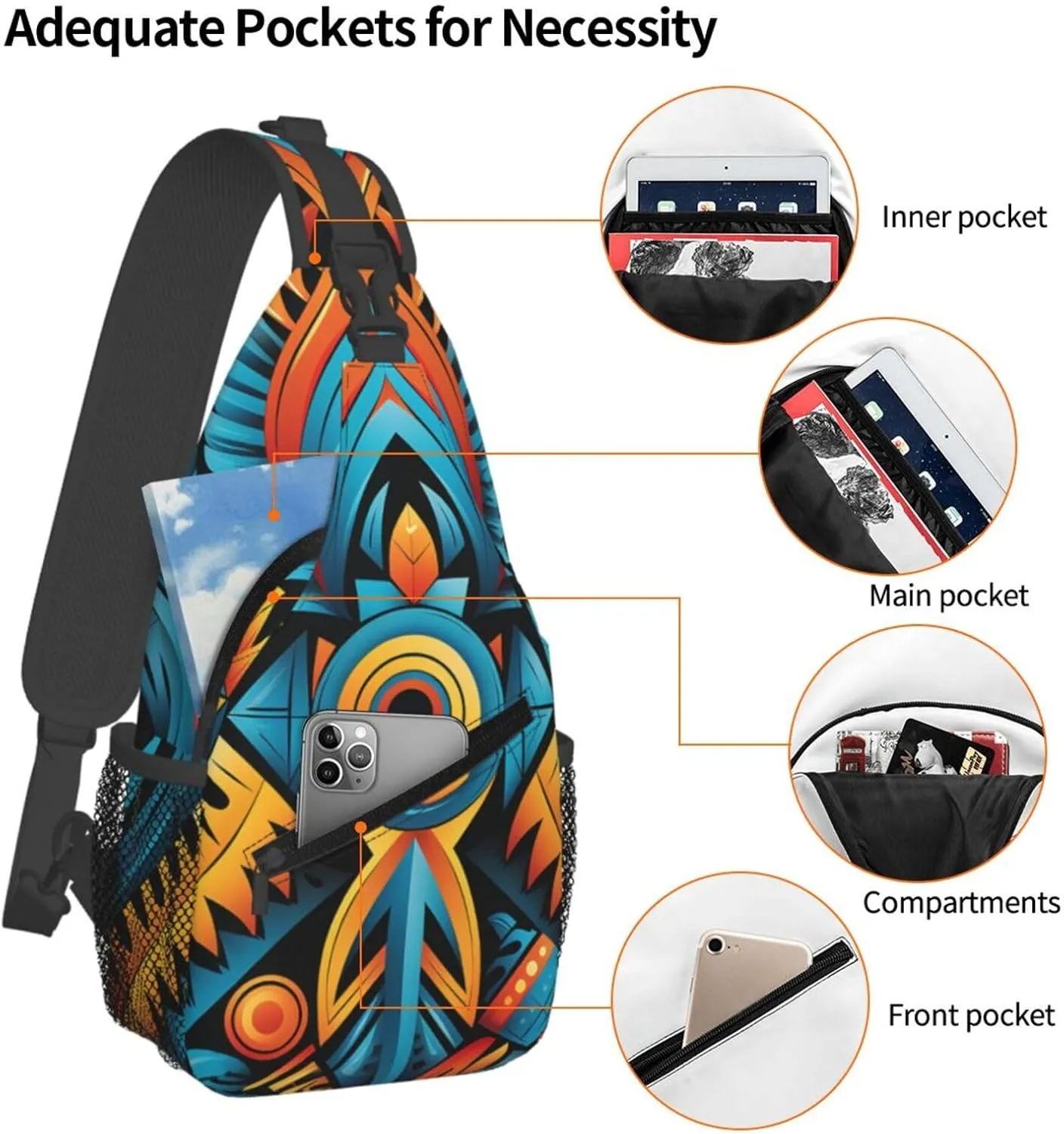Crossbody Bag for Women Men Ethnic Patterns Chest Bag Crossbody Sling Bag Adjustable Shoulder Bag