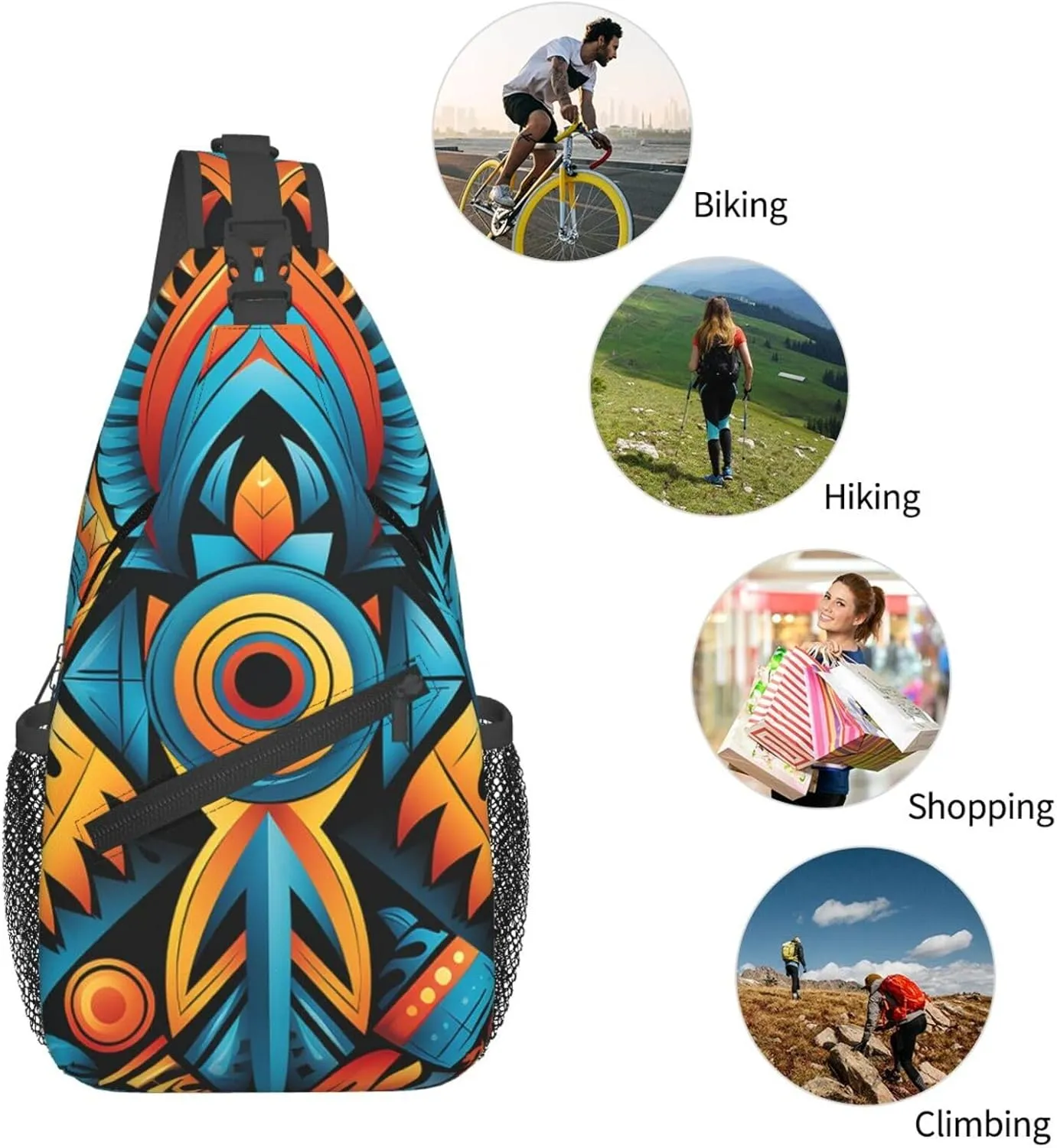 Crossbody Bag for Women Men Ethnic Patterns Chest Bag Crossbody Sling Bag Adjustable Shoulder Bag