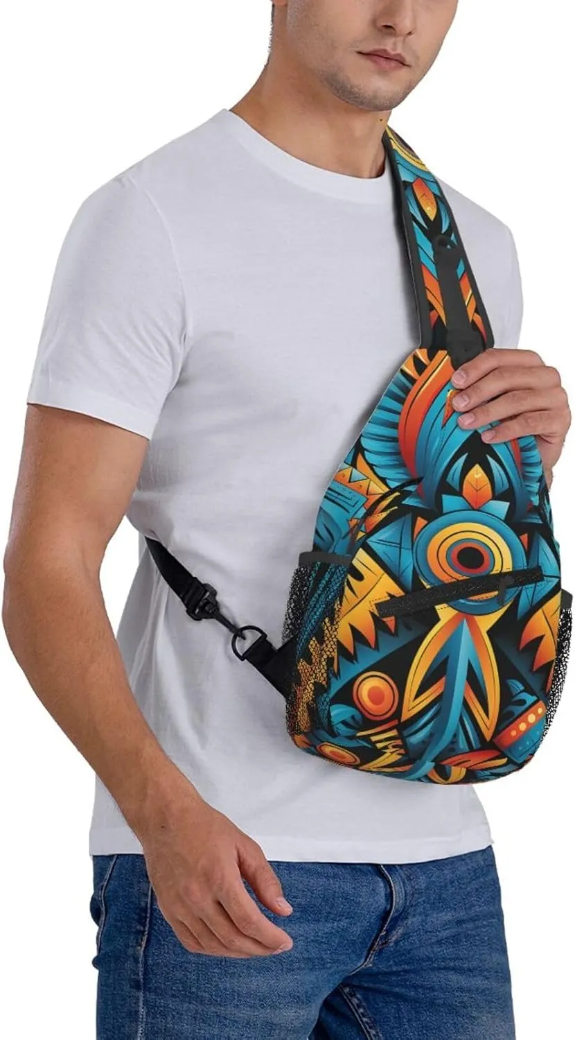 Crossbody Bag for Women Men Ethnic Patterns Chest Bag Crossbody Sling Bag Adjustable Shoulder Bag