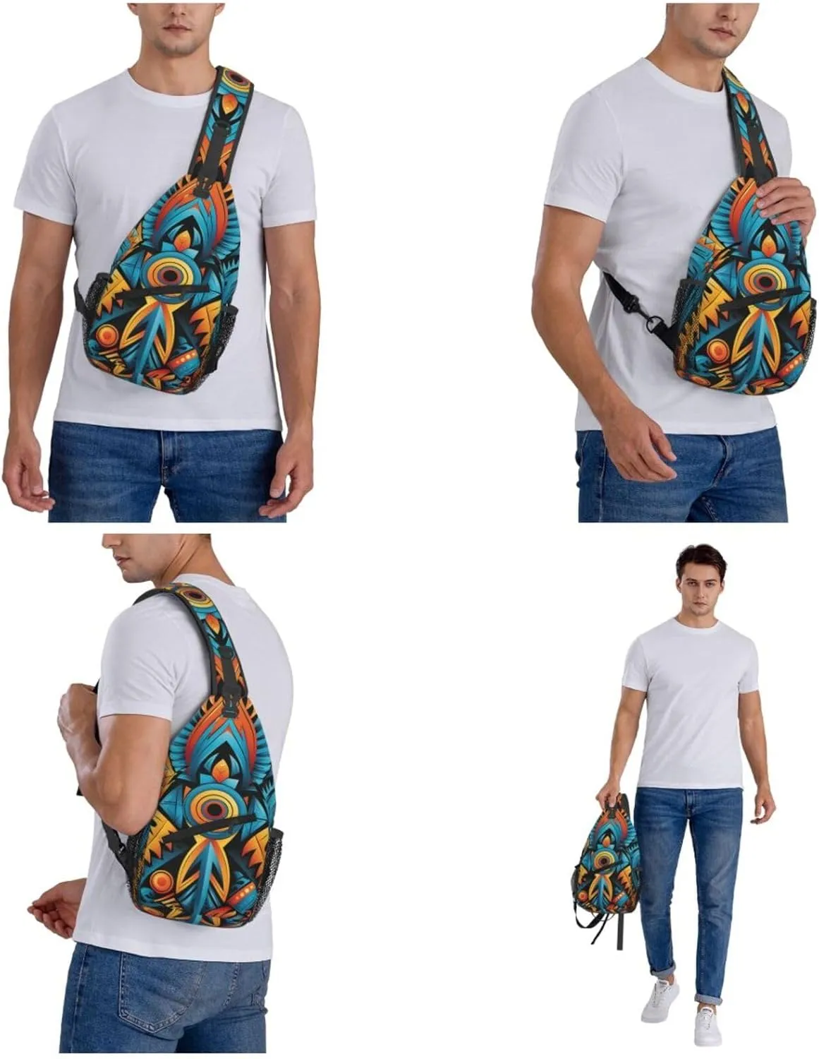 Crossbody Bag for Women Men Ethnic Patterns Chest Bag Crossbody Sling Bag Adjustable Shoulder Bag