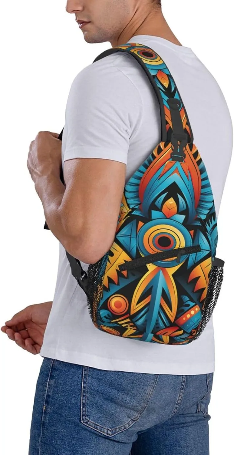 Crossbody Bag for Women Men Ethnic Patterns Chest Bag Crossbody Sling Bag Adjustable Shoulder Bag