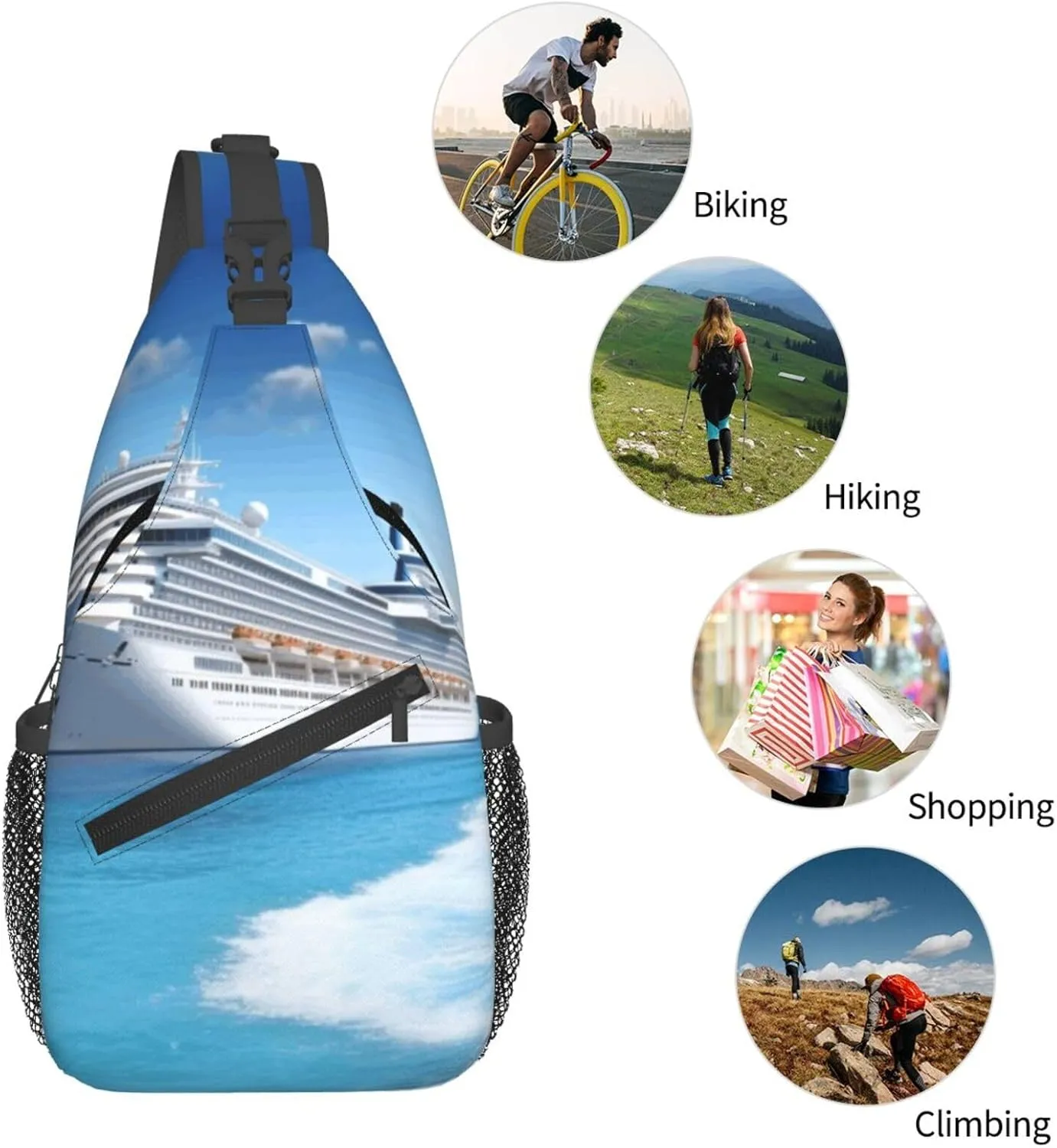 Crossbody Bag for Women Men Seaside Cruise Ship_75147530 Chest Bag Crossbody Sling Bag Adjustable Shoulder Bag