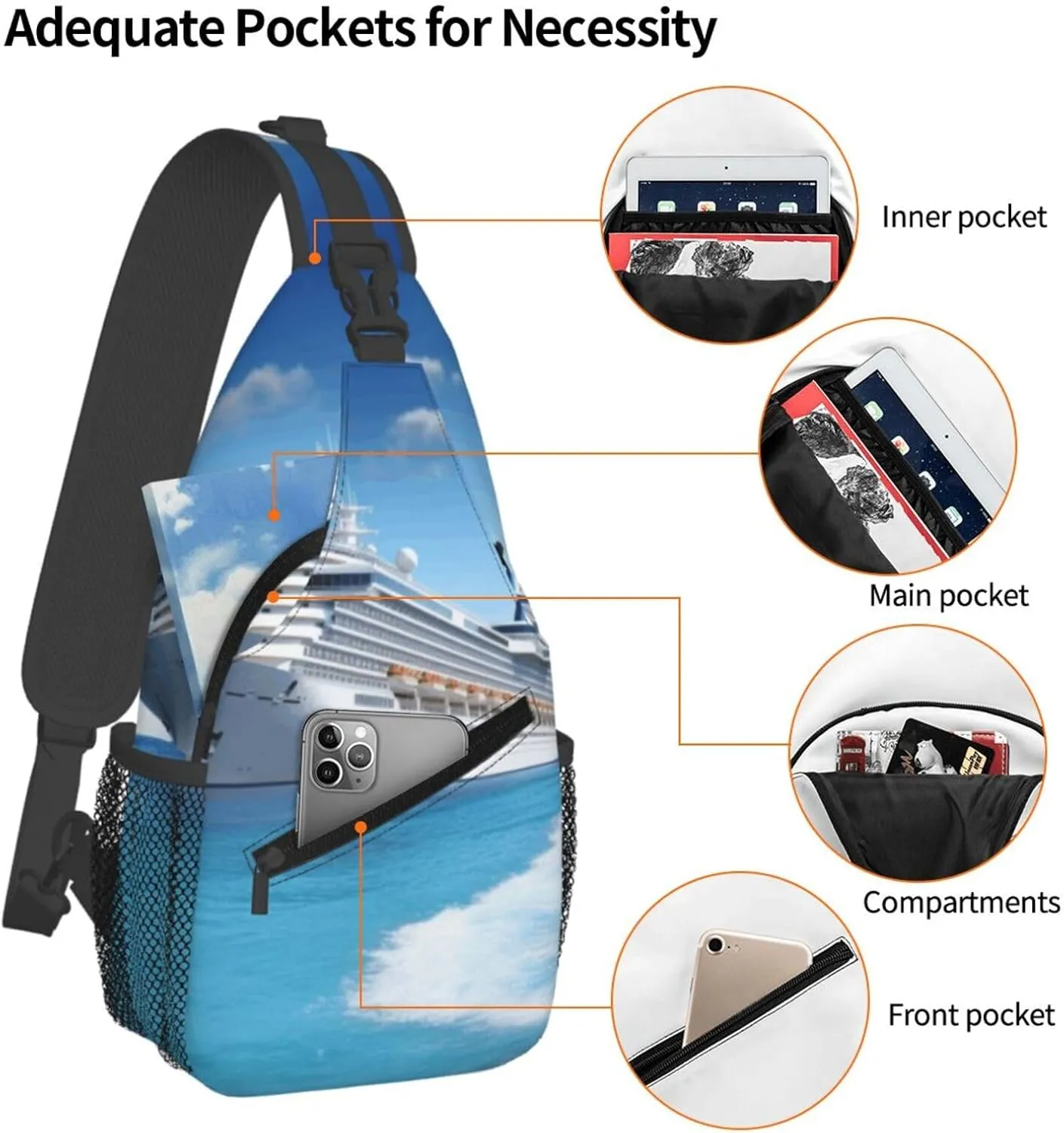 Crossbody Bag for Women Men Seaside Cruise Ship_75147530 Chest Bag Crossbody Sling Bag Adjustable Shoulder Bag