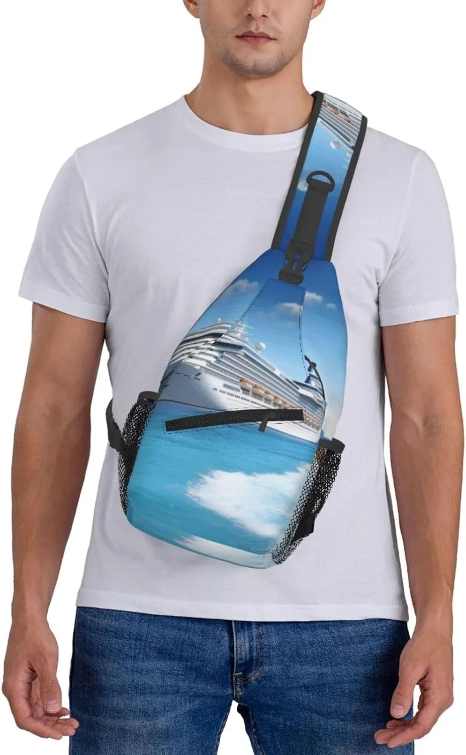 Crossbody Bag for Women Men Seaside Cruise Ship_75147530 Chest Bag Crossbody Sling Bag Adjustable Shoulder Bag