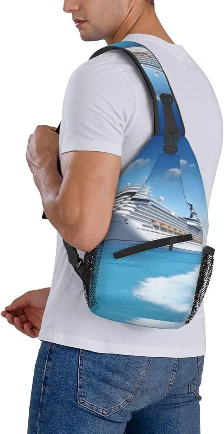 Crossbody Bag for Women Men Seaside Cruise Ship_75147530 Chest Bag Crossbody Sling Bag Adjustable Shoulder Bag
