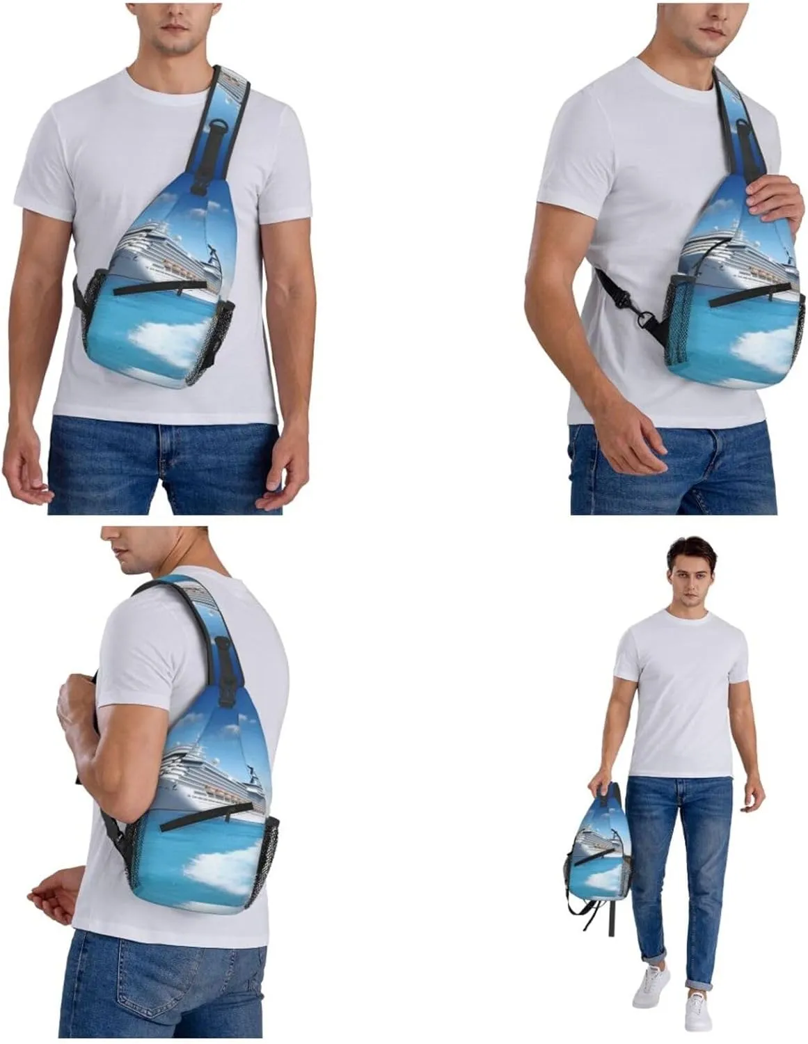 Crossbody Bag for Women Men Seaside Cruise Ship_75147530 Chest Bag Crossbody Sling Bag Adjustable Shoulder Bag