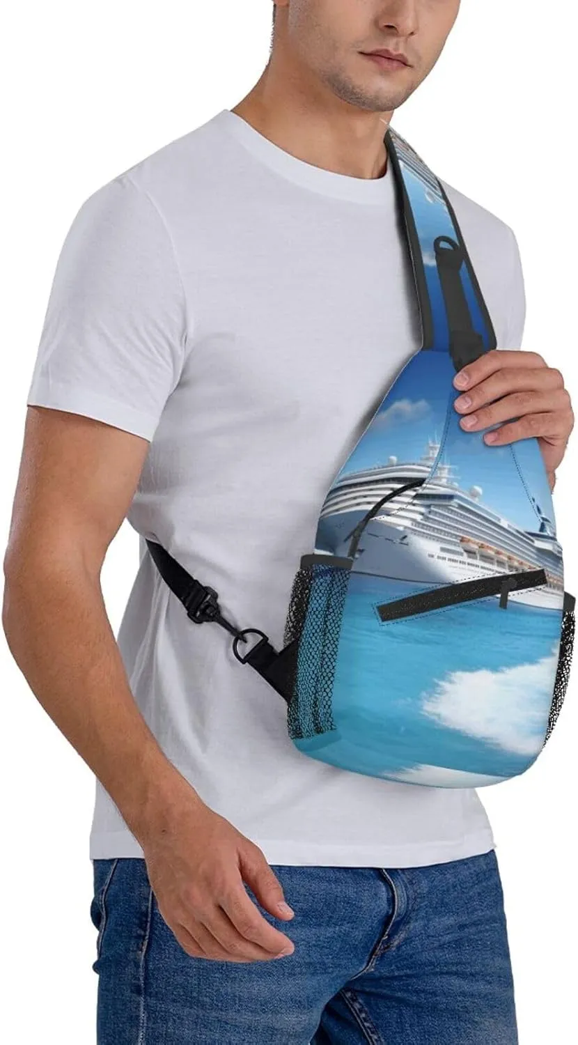 Crossbody Bag for Women Men Seaside Cruise Ship_75147530 Chest Bag Crossbody Sling Bag Adjustable Shoulder Bag