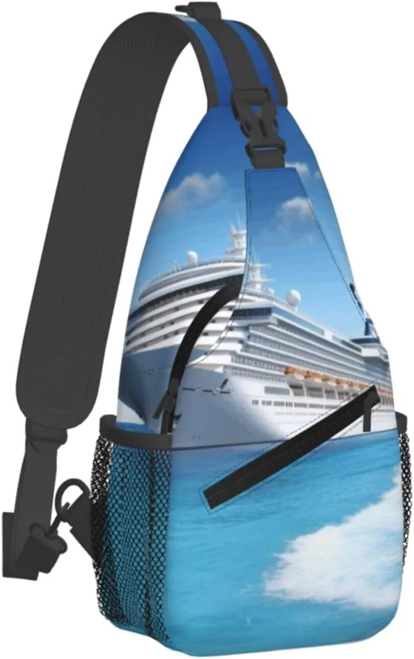 Crossbody Bag for Women Men Seaside Cruise Ship_75147530 Chest Bag Crossbody Sling Bag Adjustable Shoulder Bag