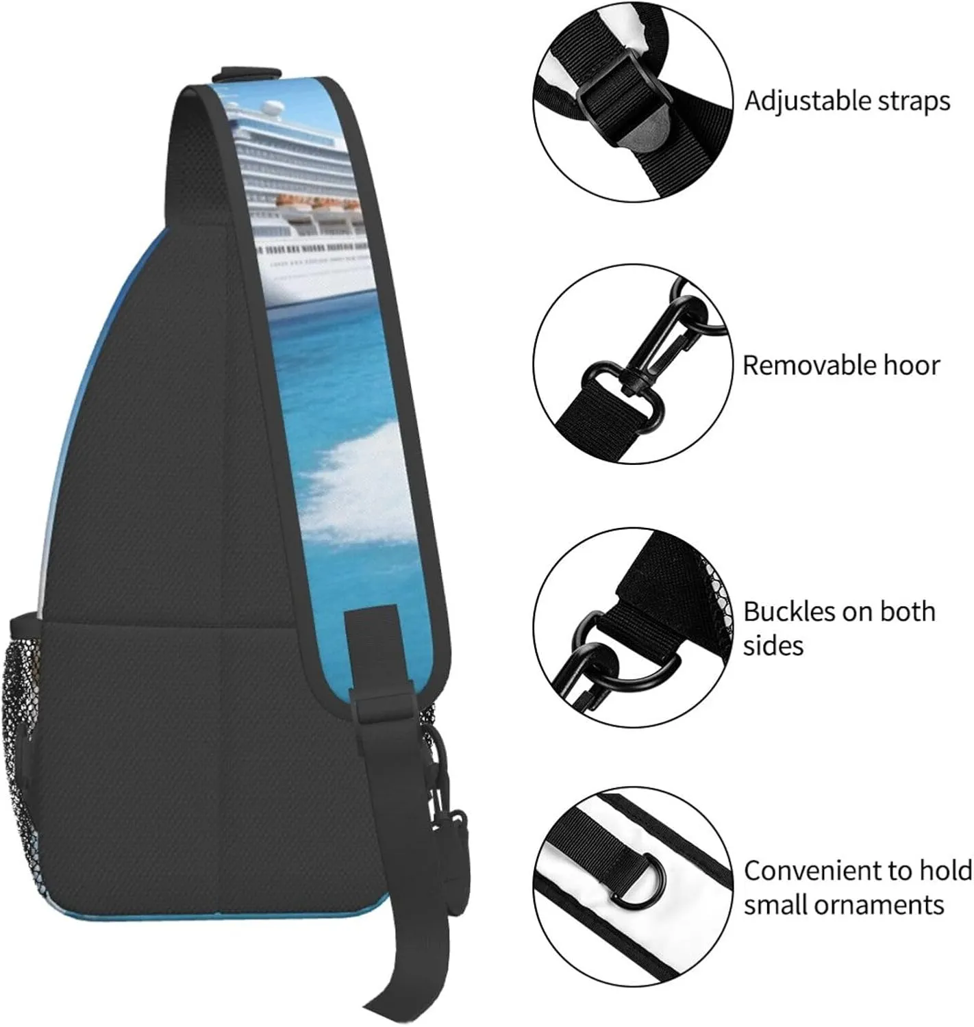 Crossbody Bag for Women Men Seaside Cruise Ship_75147530 Chest Bag Crossbody Sling Bag Adjustable Shoulder Bag