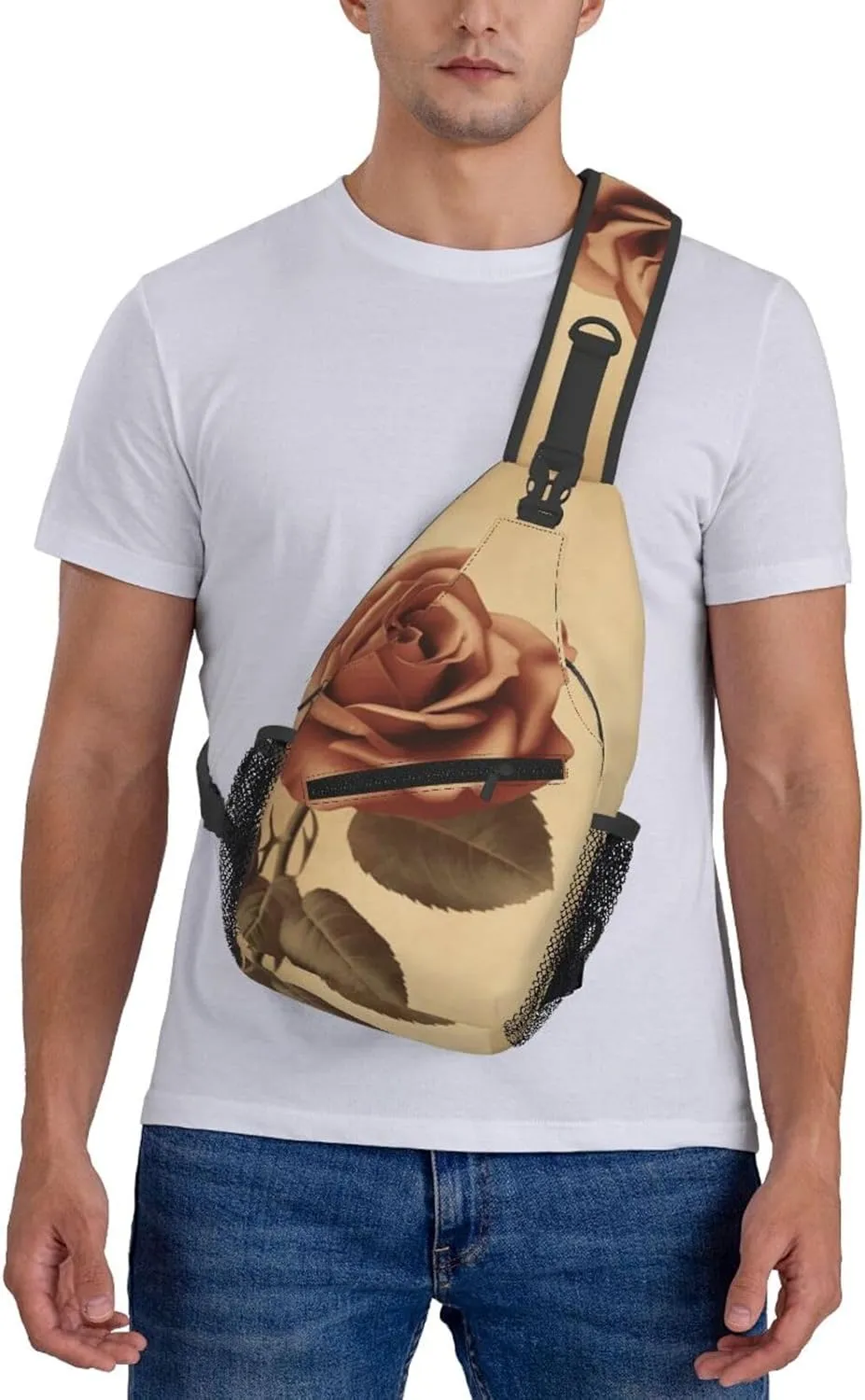Crossbody Bag for Women Men Vintage rose_77945078 Chest Bag Crossbody Sling Bag Adjustable Shoulder Bag