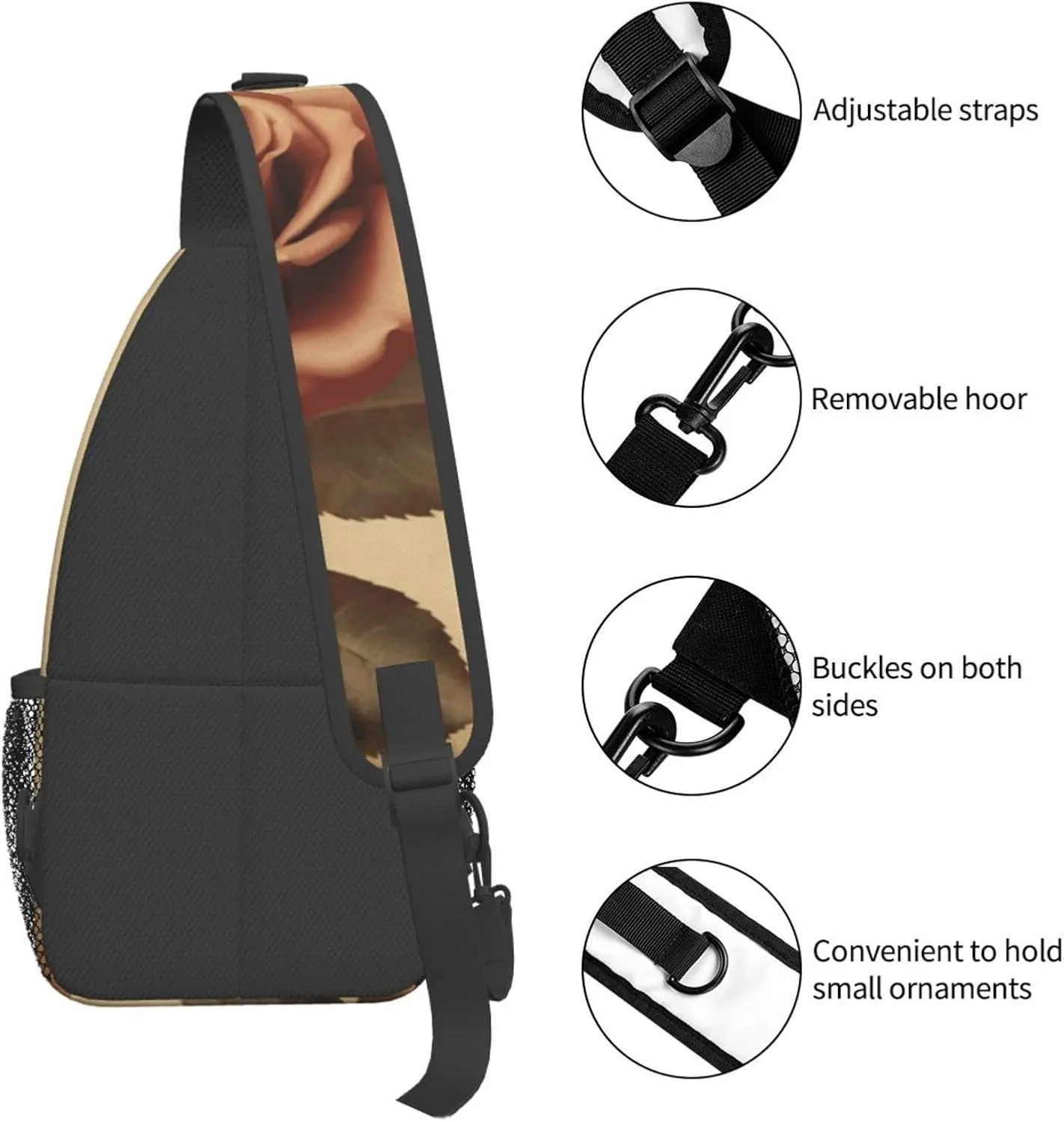Crossbody Bag for Women Men Vintage rose_77945078 Chest Bag Crossbody Sling Bag Adjustable Shoulder Bag