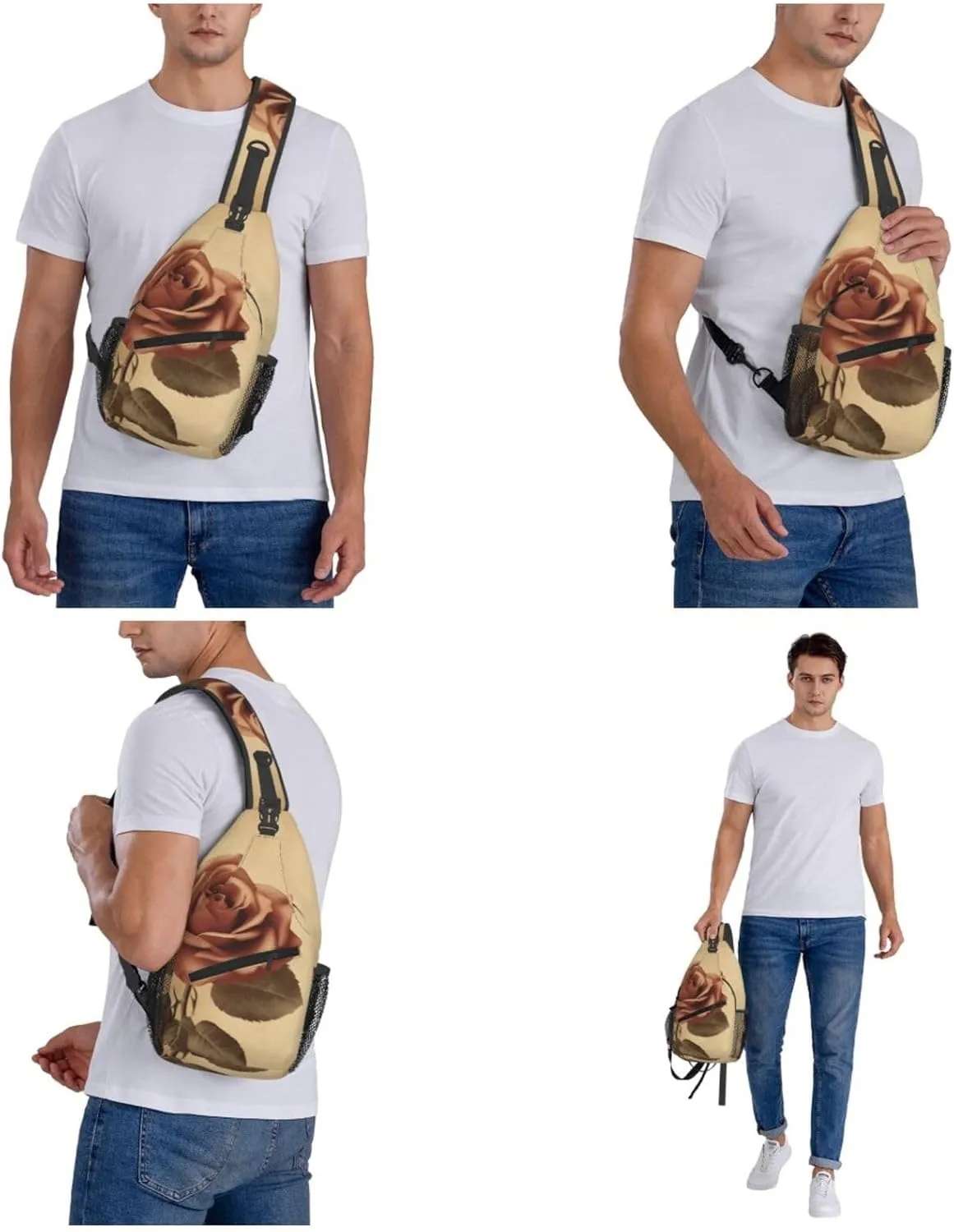 Crossbody Bag for Women Men Vintage rose_77945078 Chest Bag Crossbody Sling Bag Adjustable Shoulder Bag