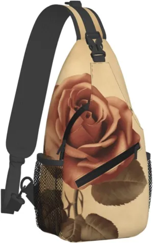 Crossbody Bag for Women Men Vintage rose_77945078 Chest Bag Crossbody Sling Bag Adjustable Shoulder Bag